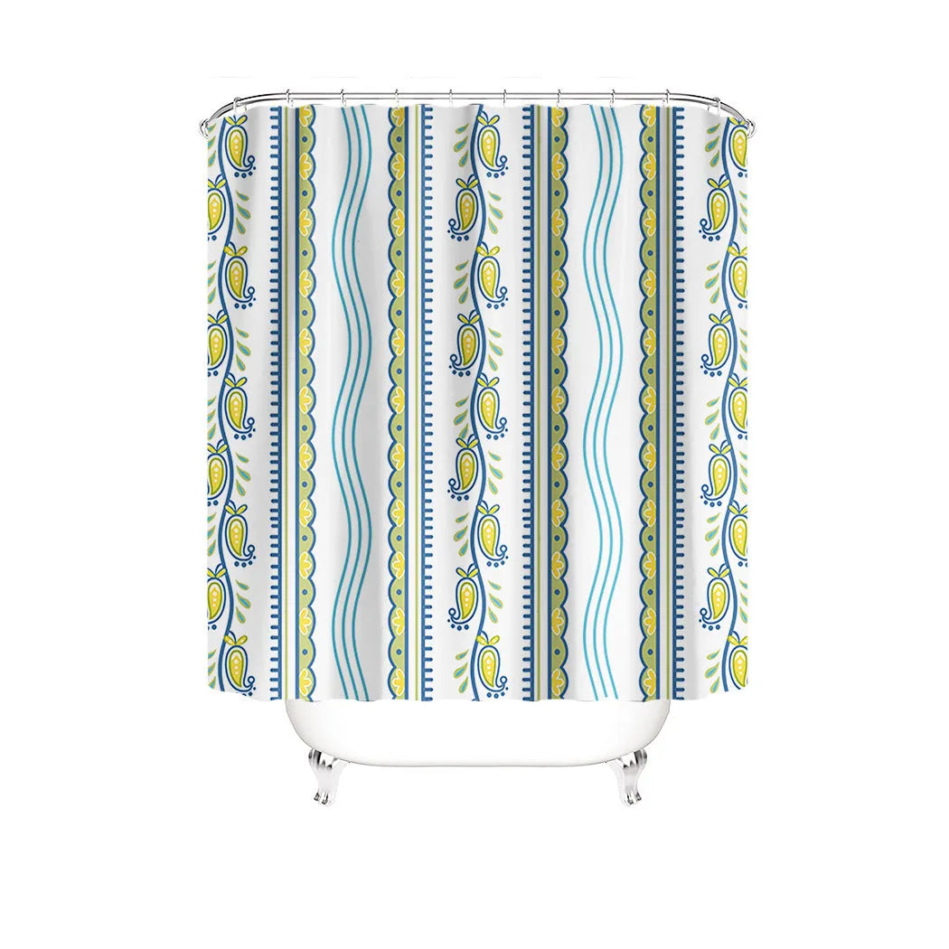Bomi printed polyester shower curtain and anti-slip floor mat set in modern simplicity style, multiple size options