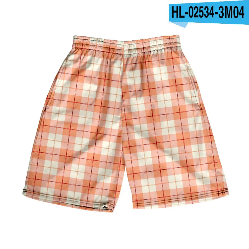 Men's plaid casual shorts with a straight-leg cut and elastic waistband in a selection of colours.
