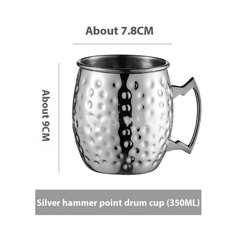 Stainless steel Moscow Mule cup with copper plating in a choice of colours and hammered or smooth finish.