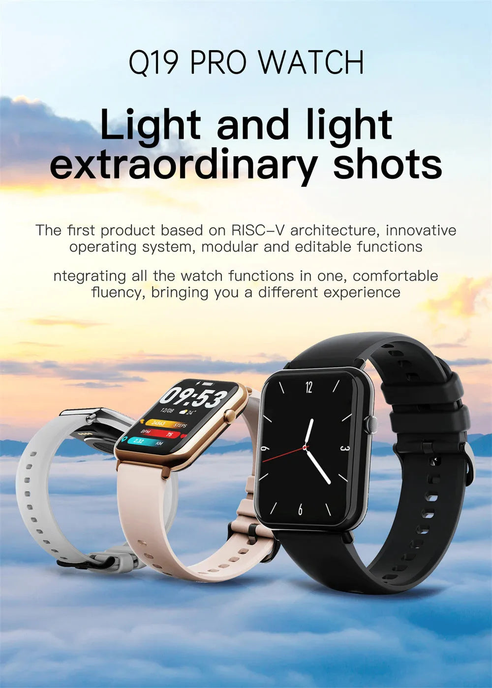 Smart waterproof watch with 1.69inch TFT screen and composite silica gel strap in Black