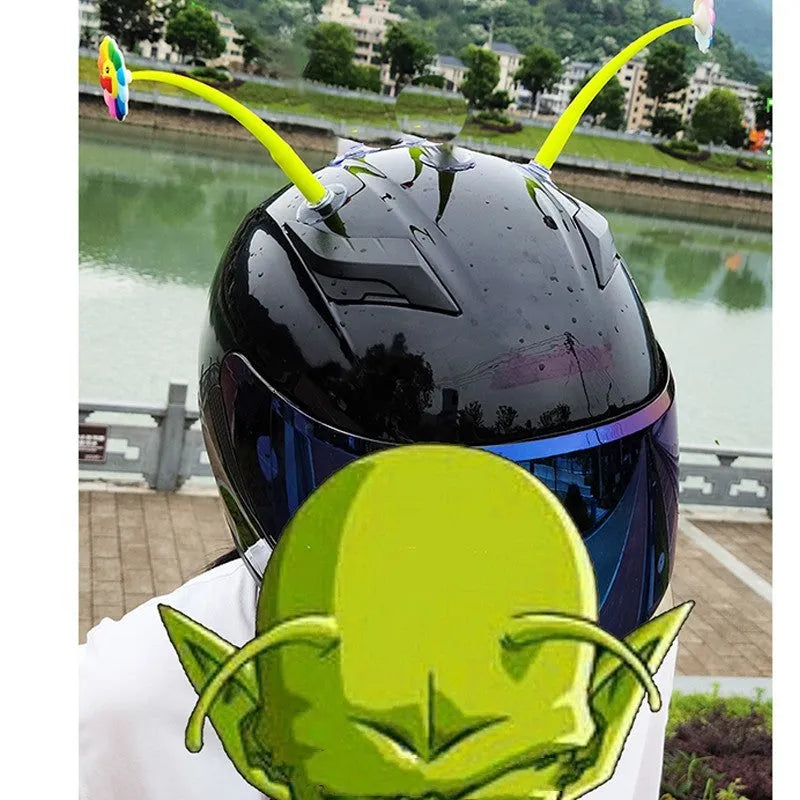 Silicone sunflower helmet decoration with suction cup and swinging stem on motorcycle helmet