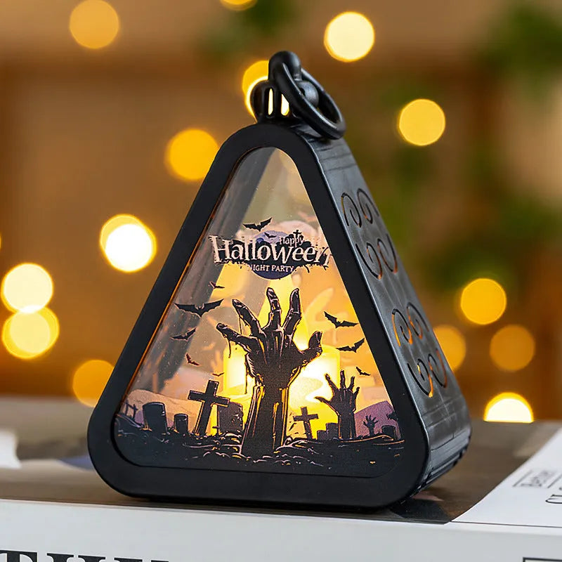 Halloween portable pumpkin lamp decoration in four colour variations with plastic and glass construction
