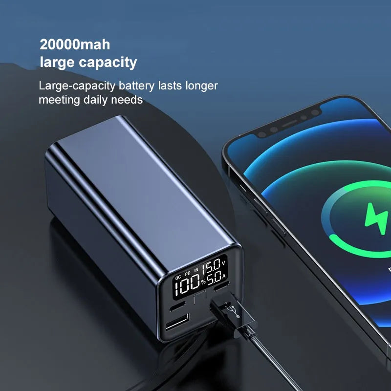 65W high power laptop charging bank with metallic casing showing USB-C port and capacity indicator
