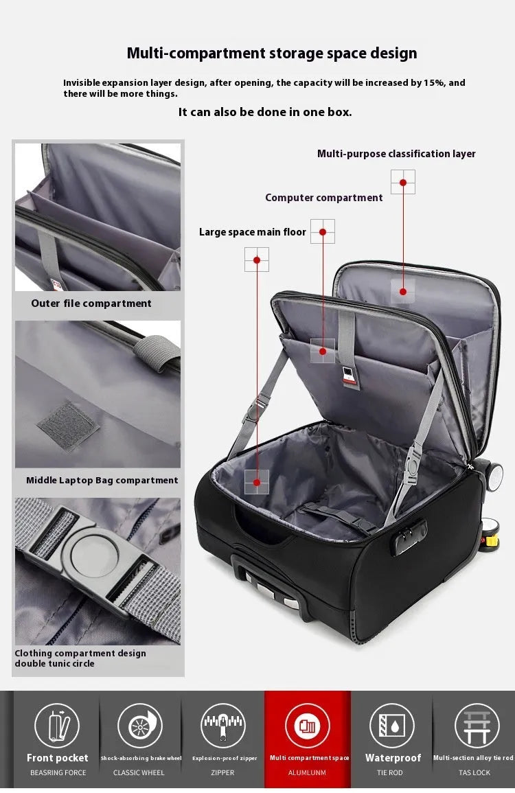 Black Oxford cloth 18-inch business travel luggage with universal wheels