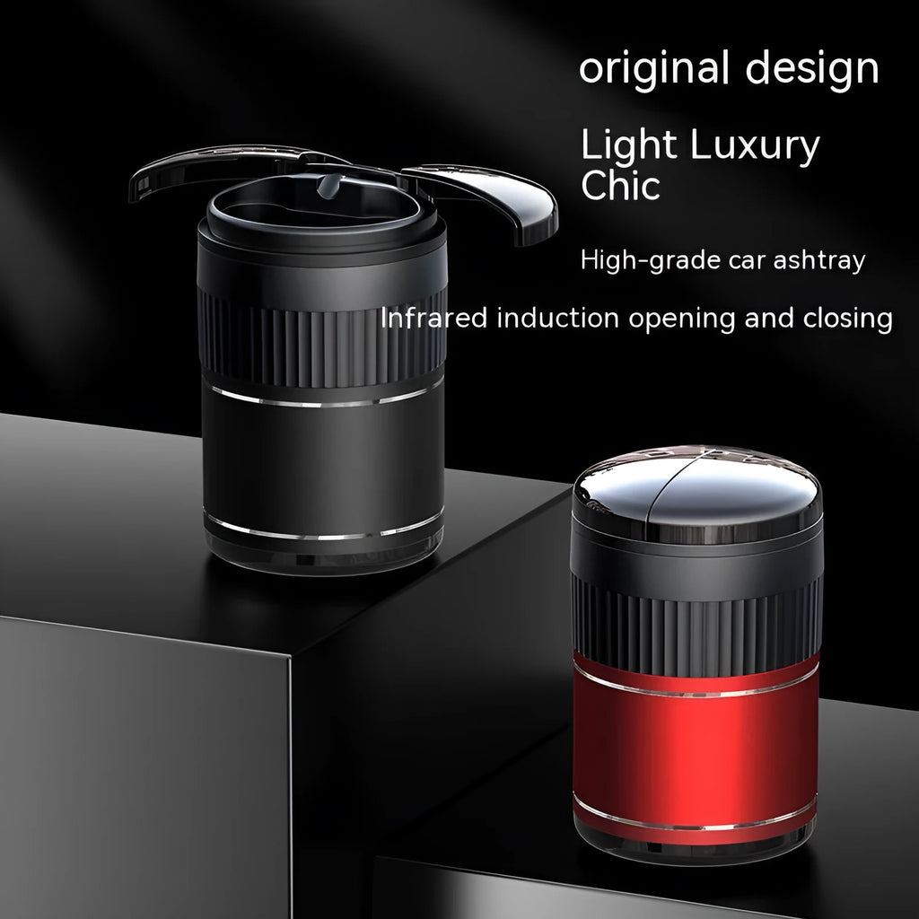 Metal smart infrared car ashtray with automatic sensing and touch lid in black colour