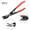 Red steel automotive door panel clip removal tool with integrated light switch pliers for General Motors vehicles.