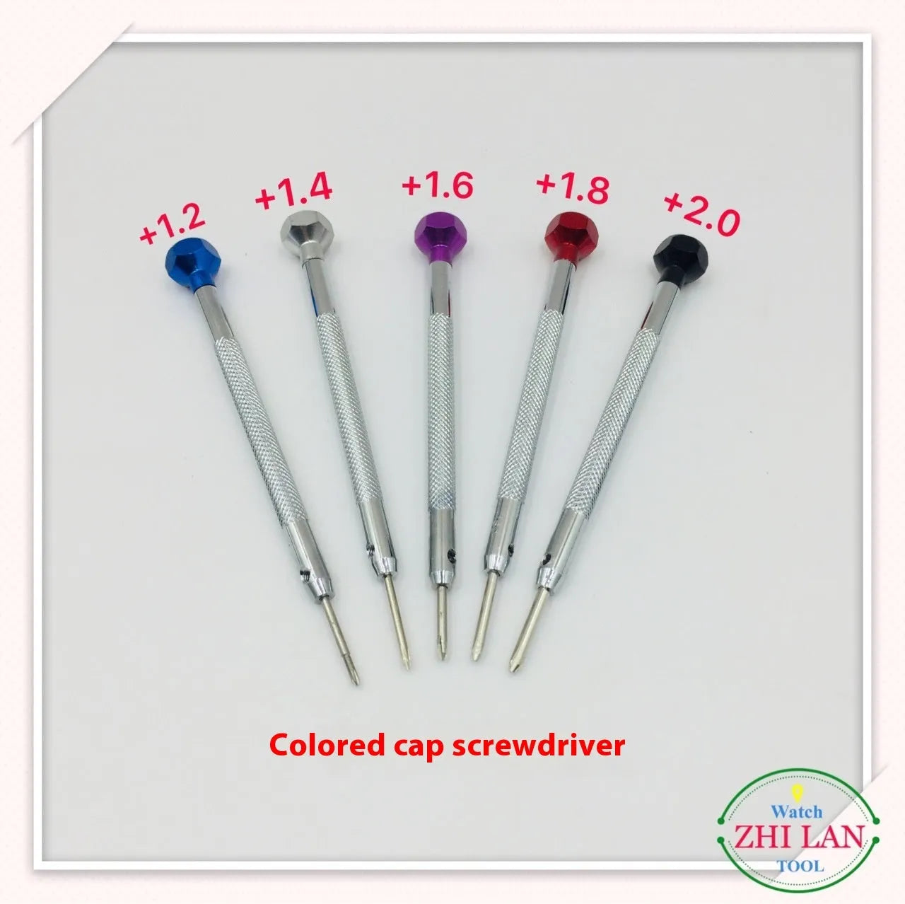 Six colour-coded aluminium handle screwdrivers for watch repair with meter repair tool