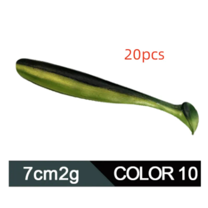 7cm long two-tone T tail soft plastic fishing lure in various colours for Mandarin fish and Topmouth Culter.