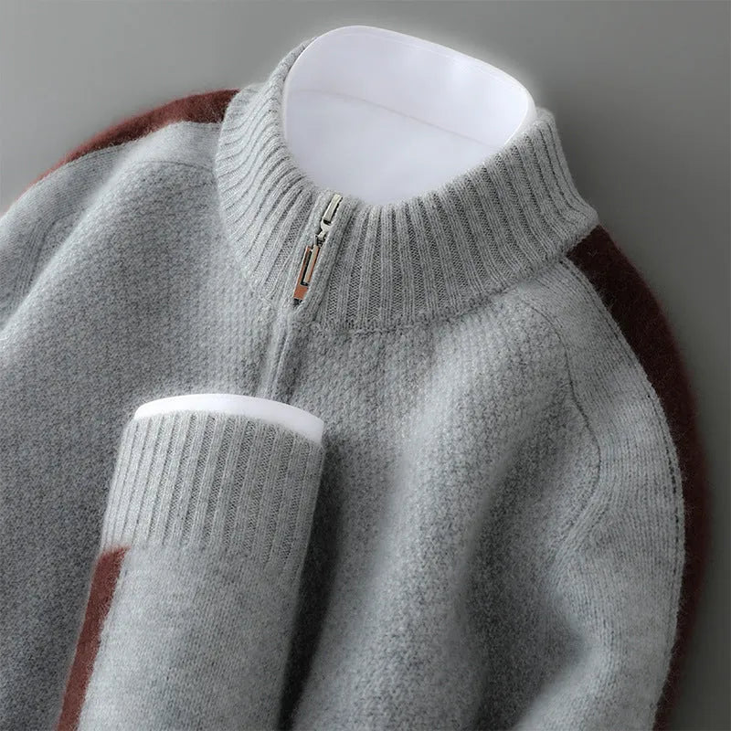 Slim fit half-zip wool sweater with round neck in multiple colour options for plus size leisure wear