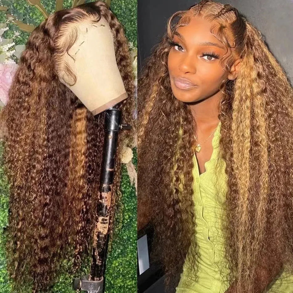 Front lace wig with gradient black colour and big waves, showing side bangs and natural hairline
