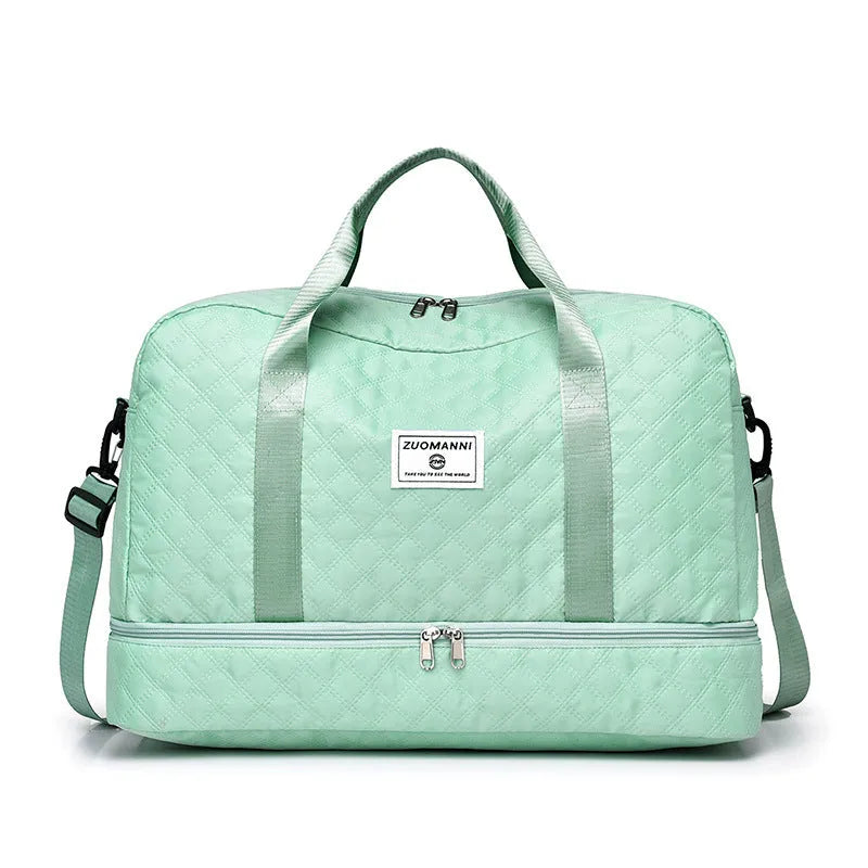 Oxford cloth large capacity travel bag in khaki colour with 36-55 litre storage for leisure trips