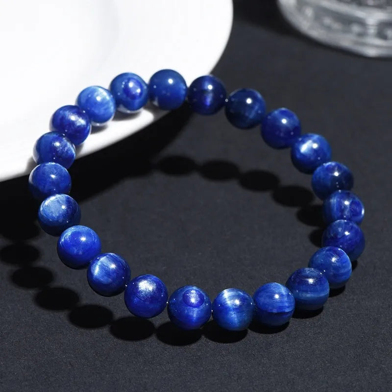 Natural blue crystal ball bracelet with geometric design and Ruyi elements