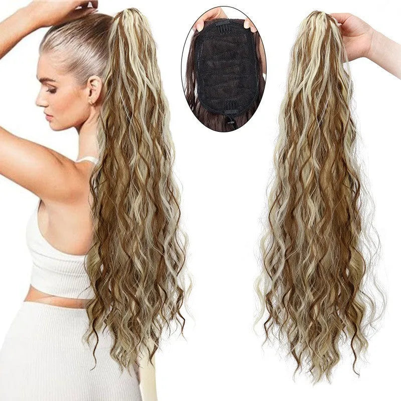 Water ripple long curly hair extension with fluffy corn curler texture in synthetic fibre