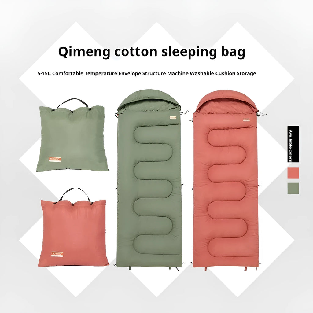 Ochre cotton camping sleeping bag quilt folded to show ultra-light portable design