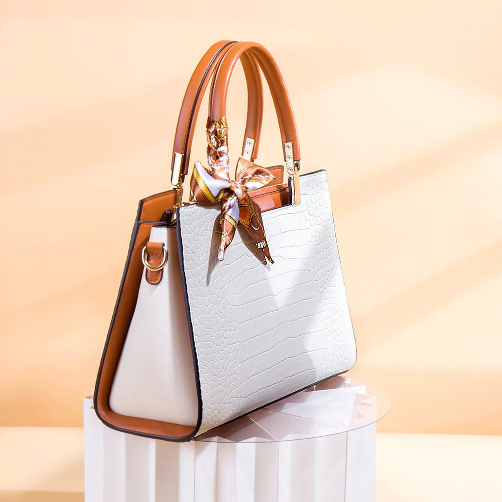 Milky white women's PU shoulder handbag with horizontal square shape and multiple internal compartments