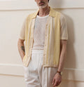 Yellow asymmetric design casual polo shirt made from Tencel fabric with short sleeves
