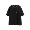 Retro embroidered washed cotton T-shirt in purple and black colours with half-sleeve design
