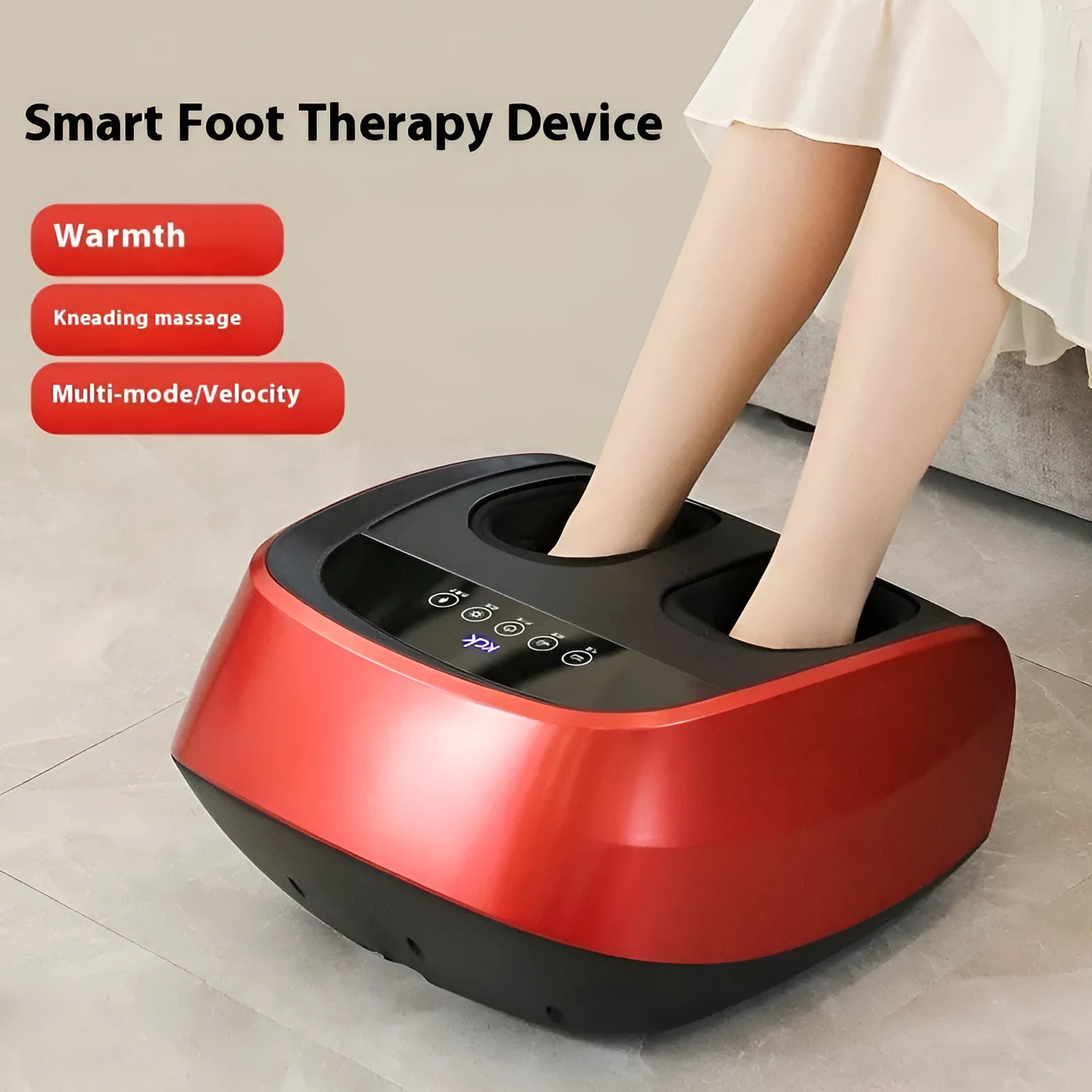 Flip automatic foot massager in black, red, or white colours with infrared and sterilisation functions