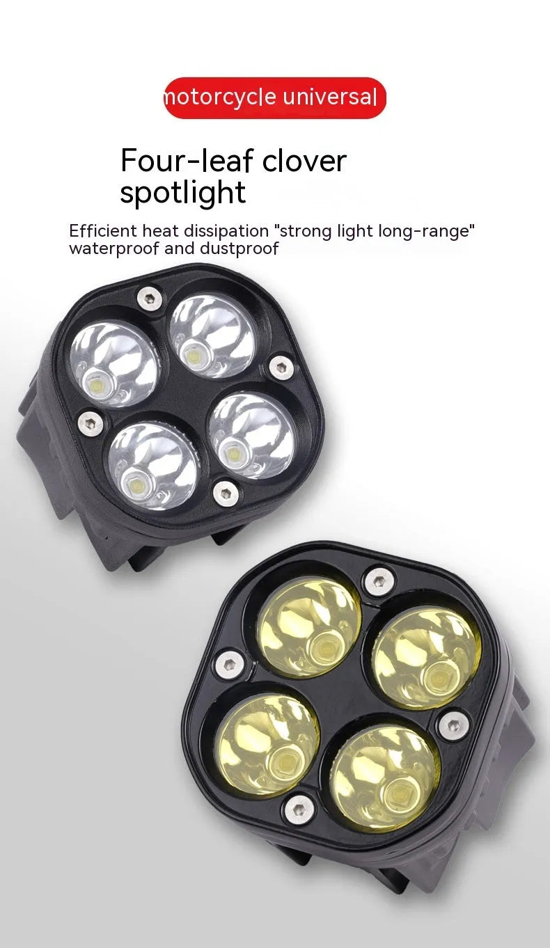 Four-leaf clover pattern vehicle spotlight with aluminium mounting plate for motorcycle car modification