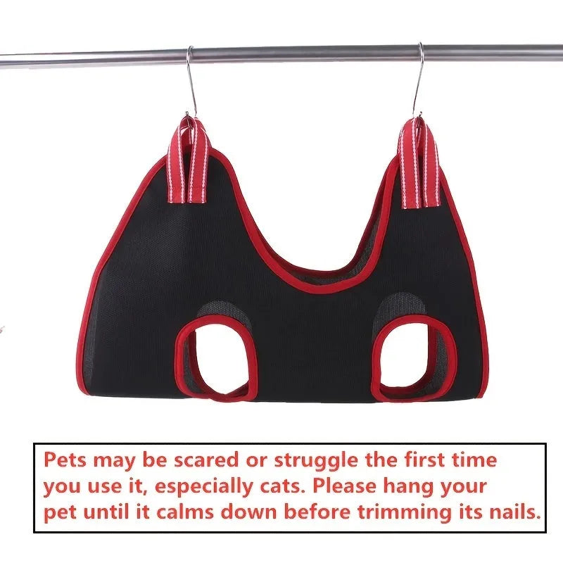 Pet grooming restraint hammock bag hanging for cat or small dog nail trimming and bathing