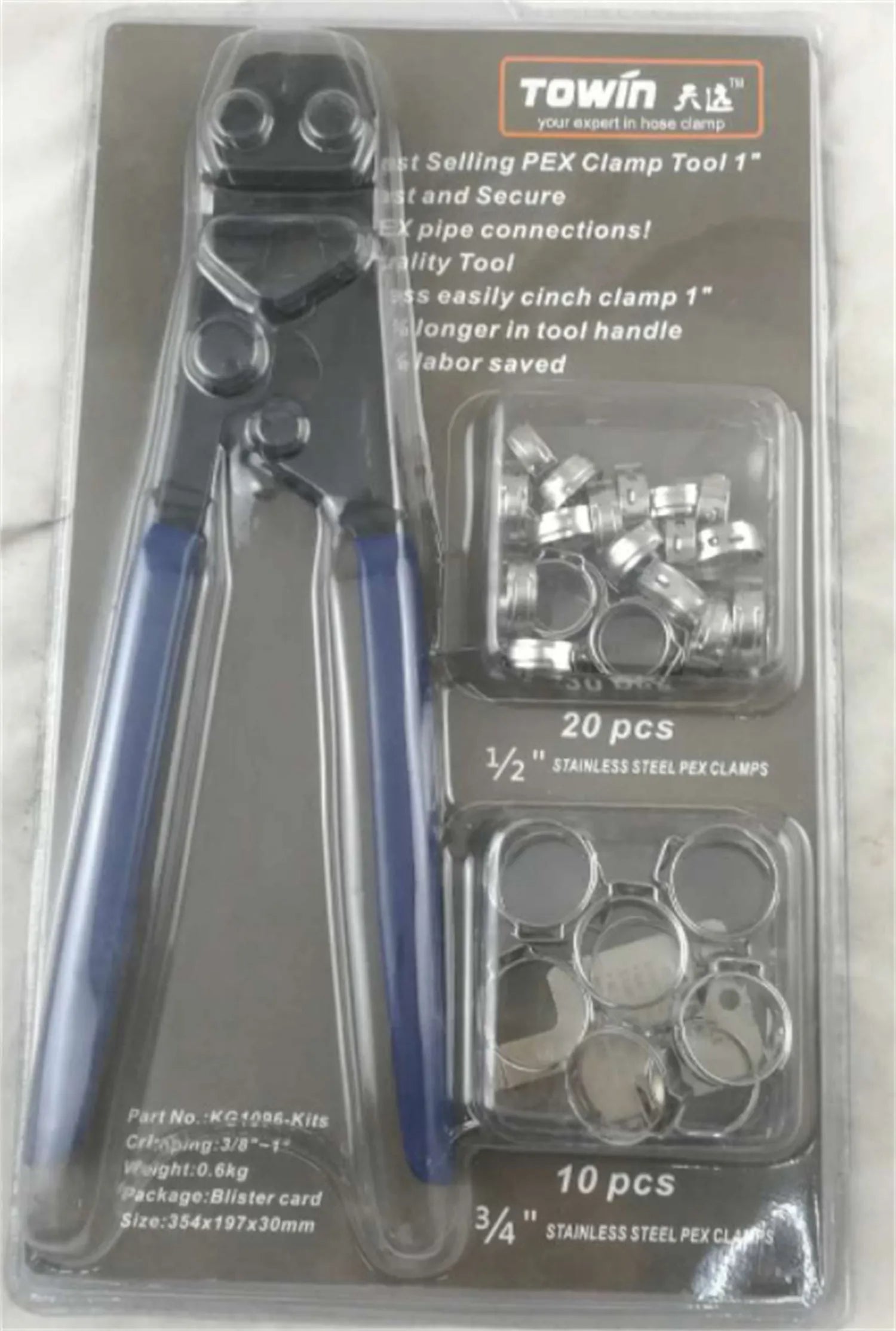 Red cloth PEX single ear clamp set with metal construction and carbon steel cutting edge