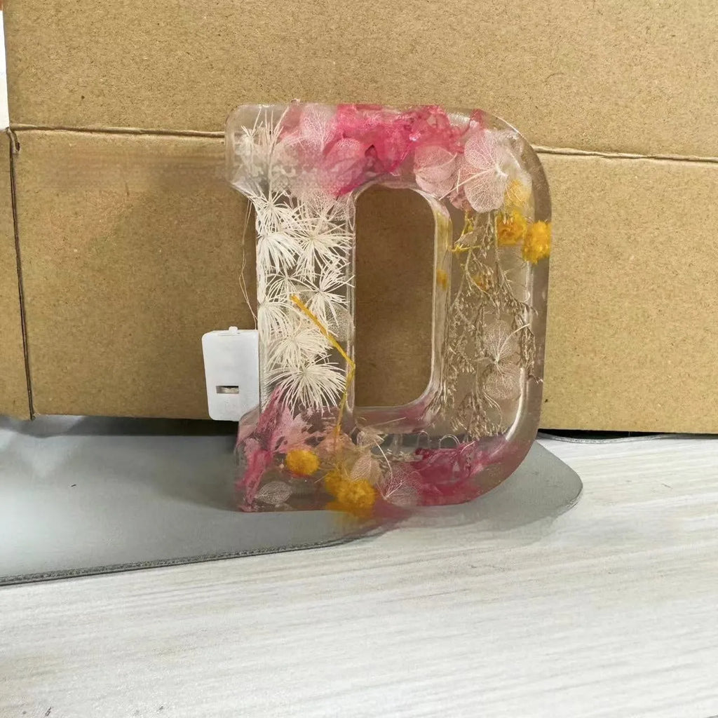 Transparent resin night light with letter flower design in modern simplicity style
