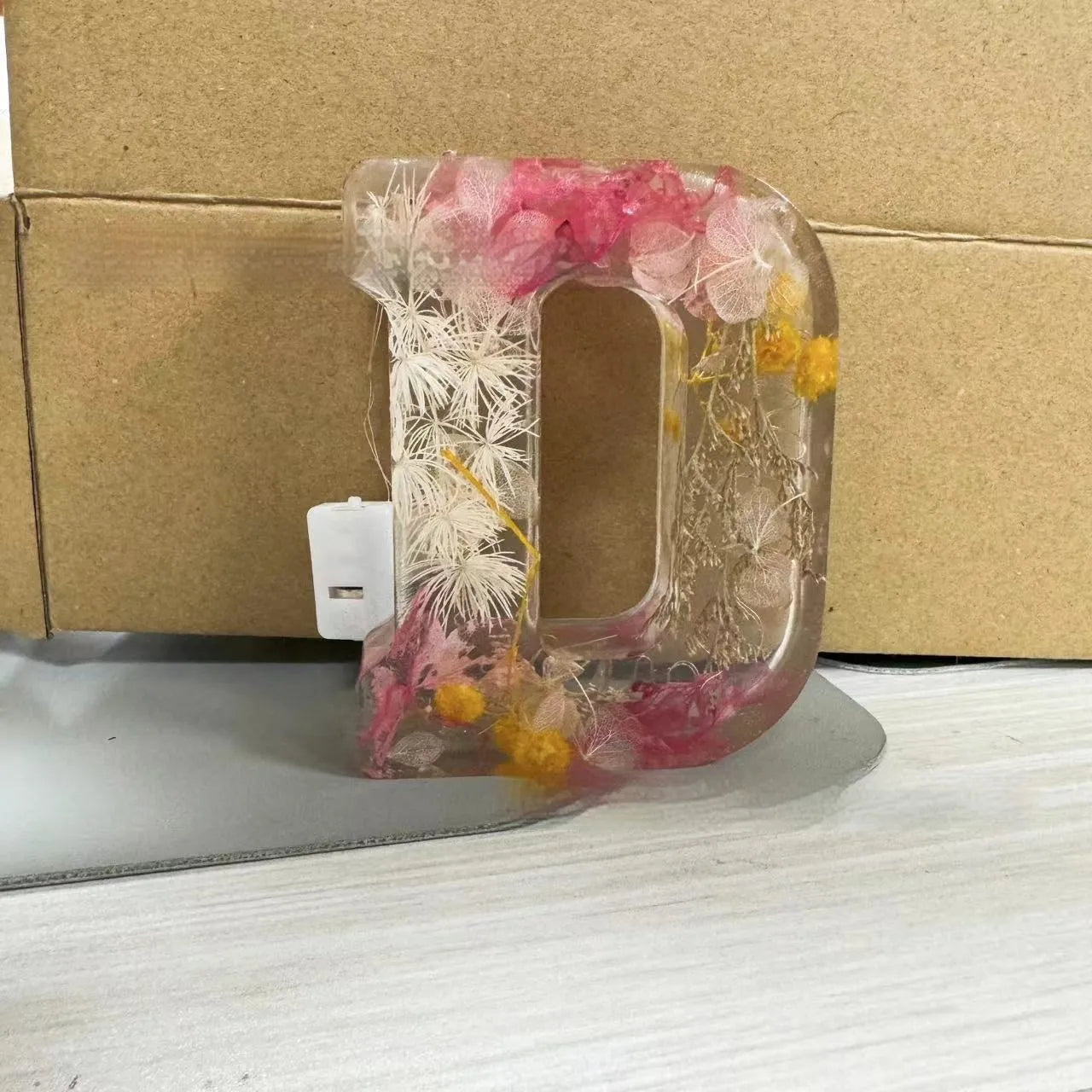Transparent resin night light with letter flower design in modern simplicity style