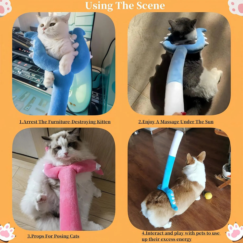 70cm blue plush cat wand toy with soft tip for interactive indoor play with cats