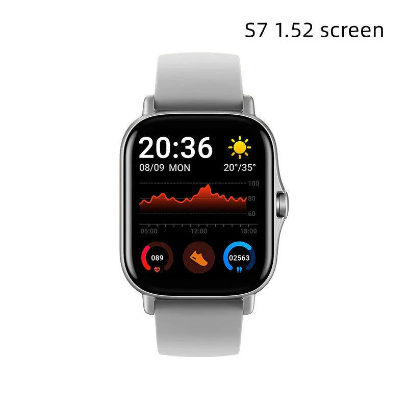 GT20 black smartwatch on wrist showing heart rate monitoring screen