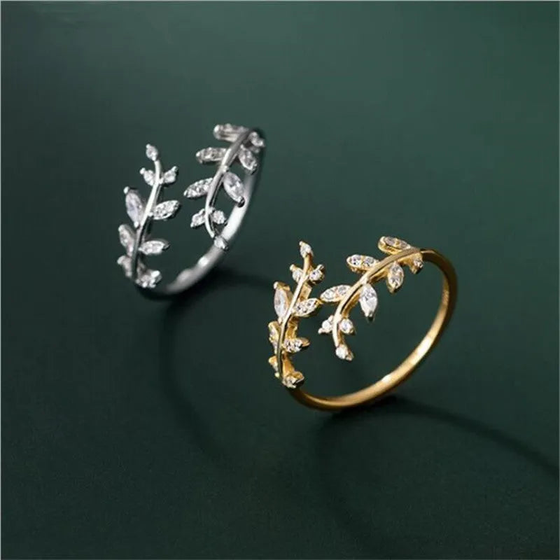 Geometric branch leaf ring for women in electroplated gold or silver copper jewellery