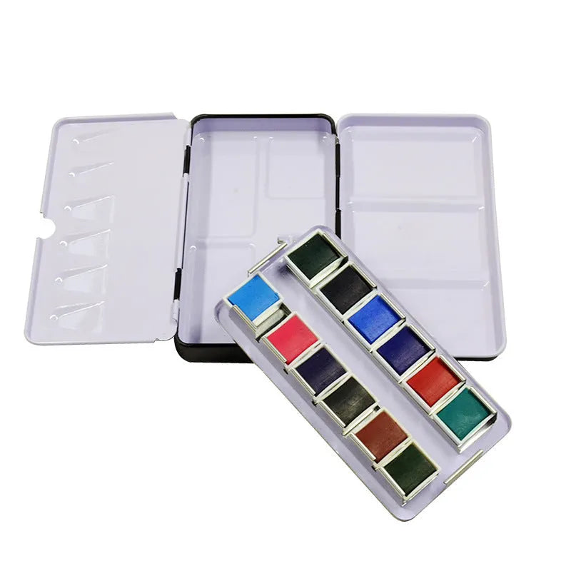 Tinplate watercolour paint box in square shape with three folding size options