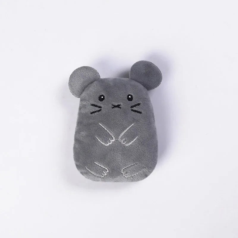Brown plush cat toy with claw designs for chewing and teeth grinding, filled with catnip.