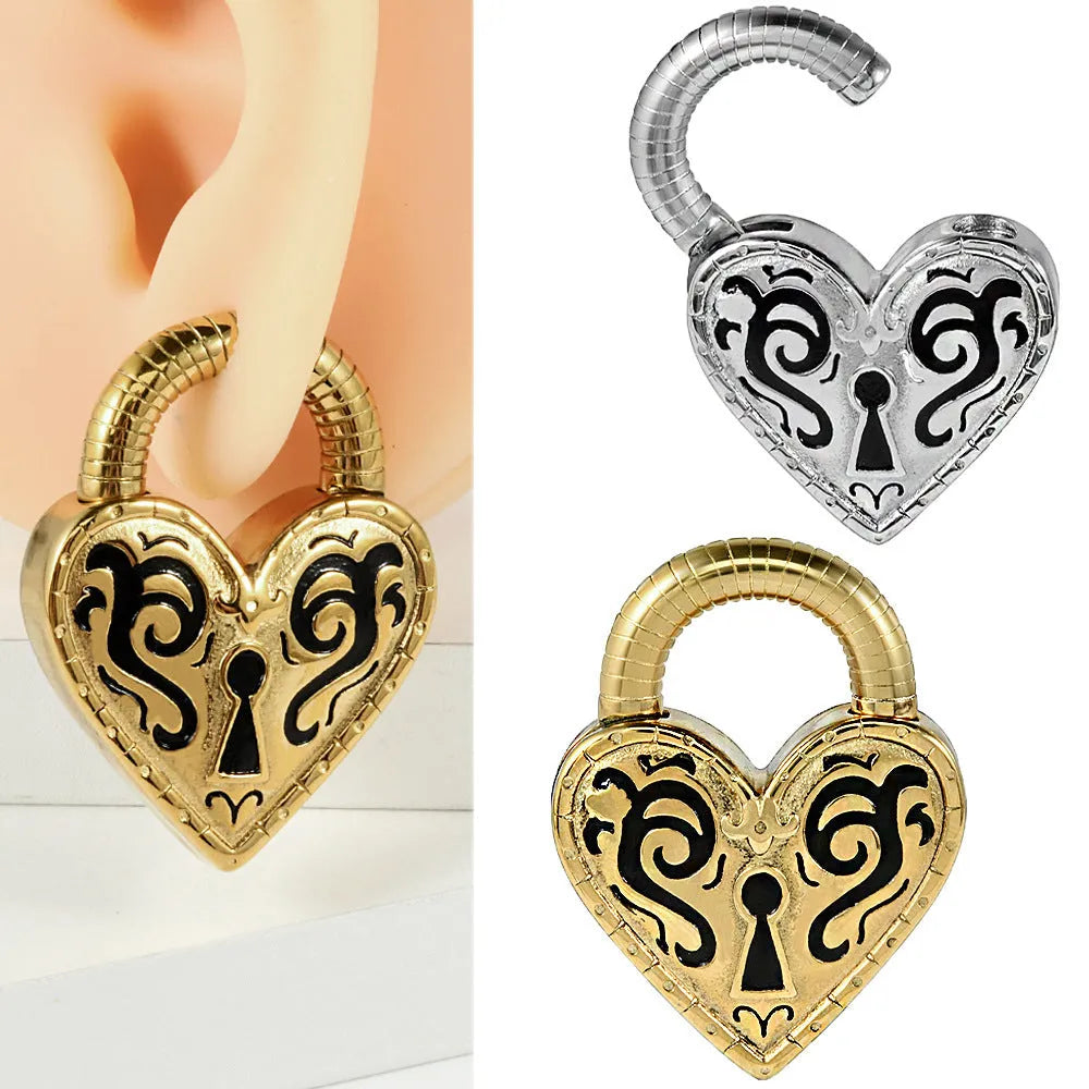 Women's heart-shaped stainless steel earrings with gold or steel electroplated colour finishes