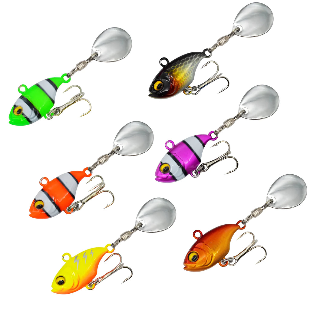 Metal sea fishing iron plate lure with rotating sequin in six colour variations
