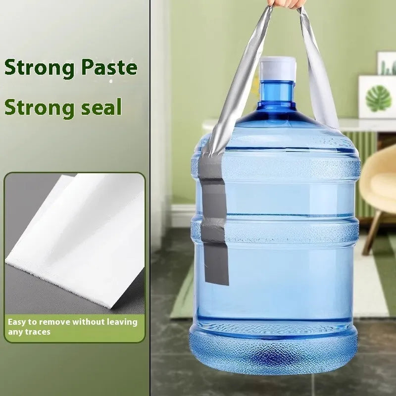 Roll of high-adhesive thickened windproof sealing tape in transparent, silver grey or white on a window frame.
