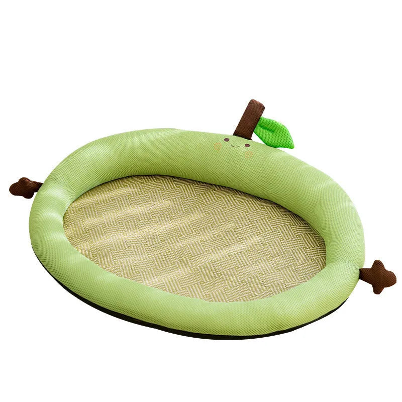 Green fruit backrest pet cooling mat bed for dogs cats with plush fabric