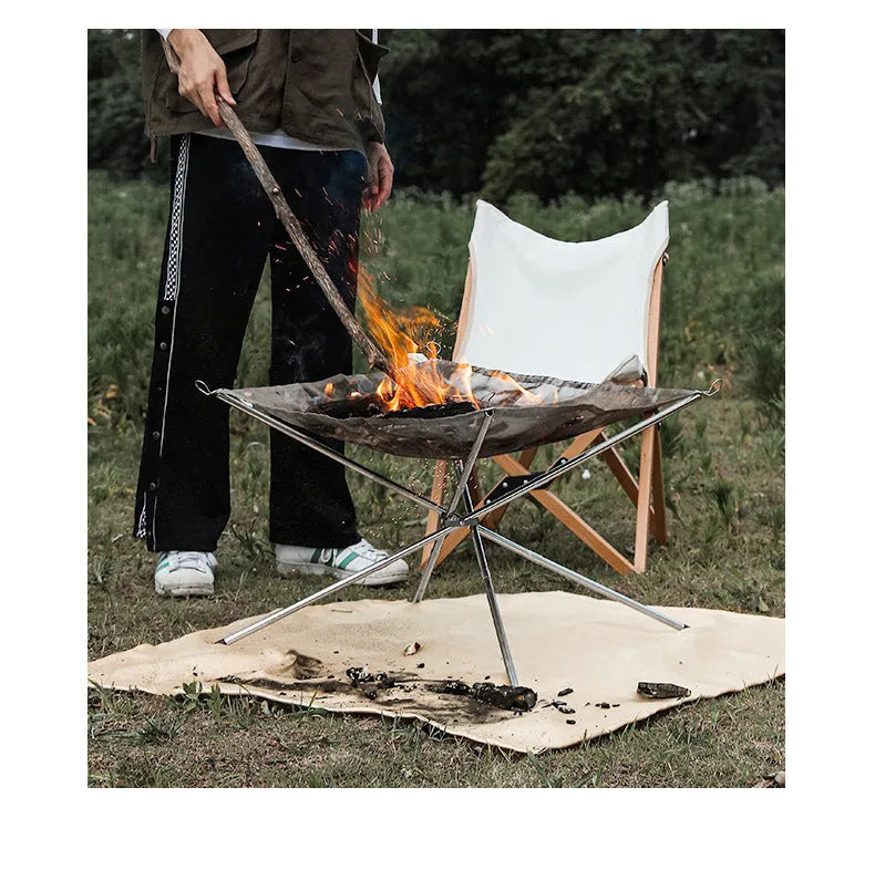 Silver stainless steel barbecue grill set with a fitted grill net, shown in medium and large size options.