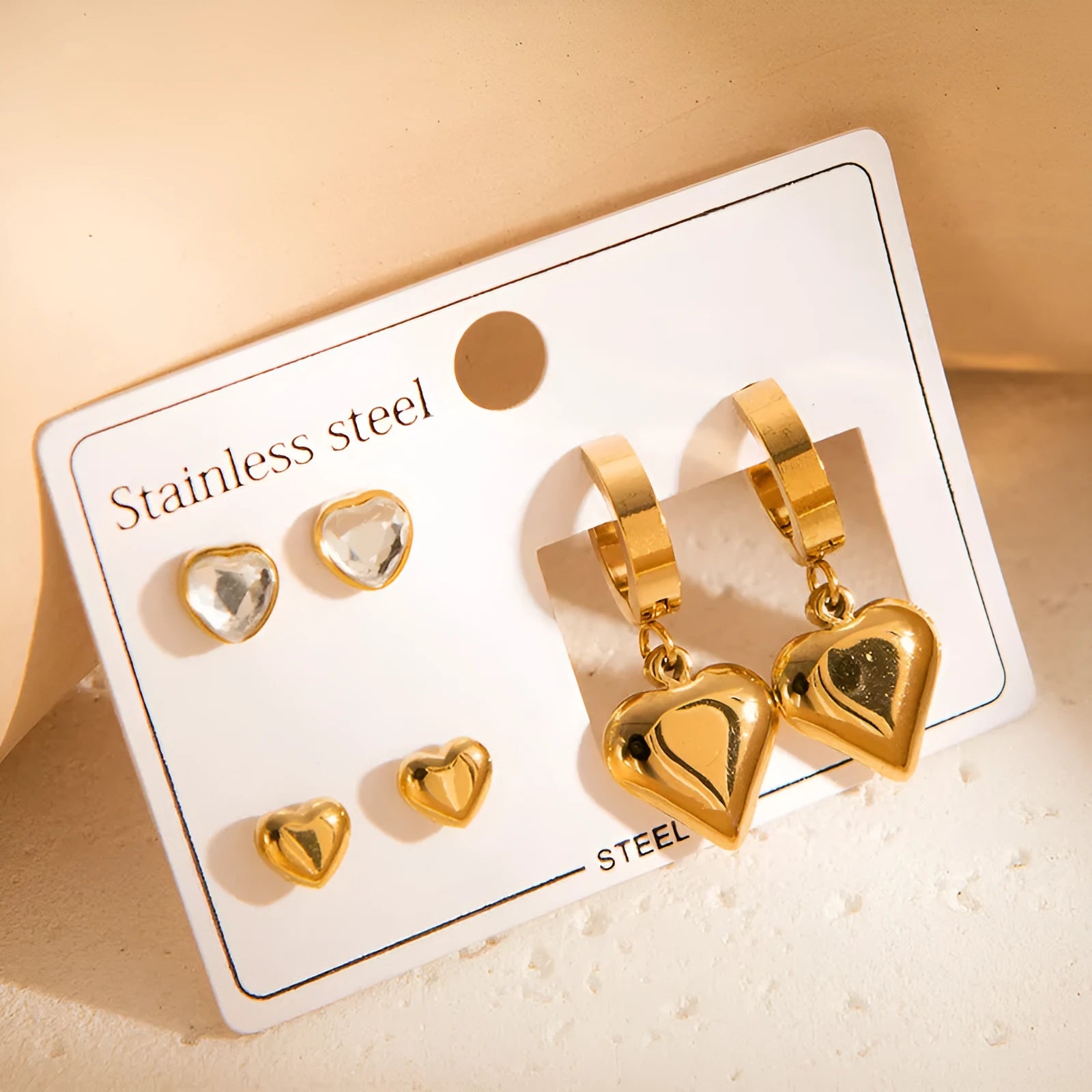 Women's non-fading stainless steel earrings set 3 pairs love butterfly fashion OL style