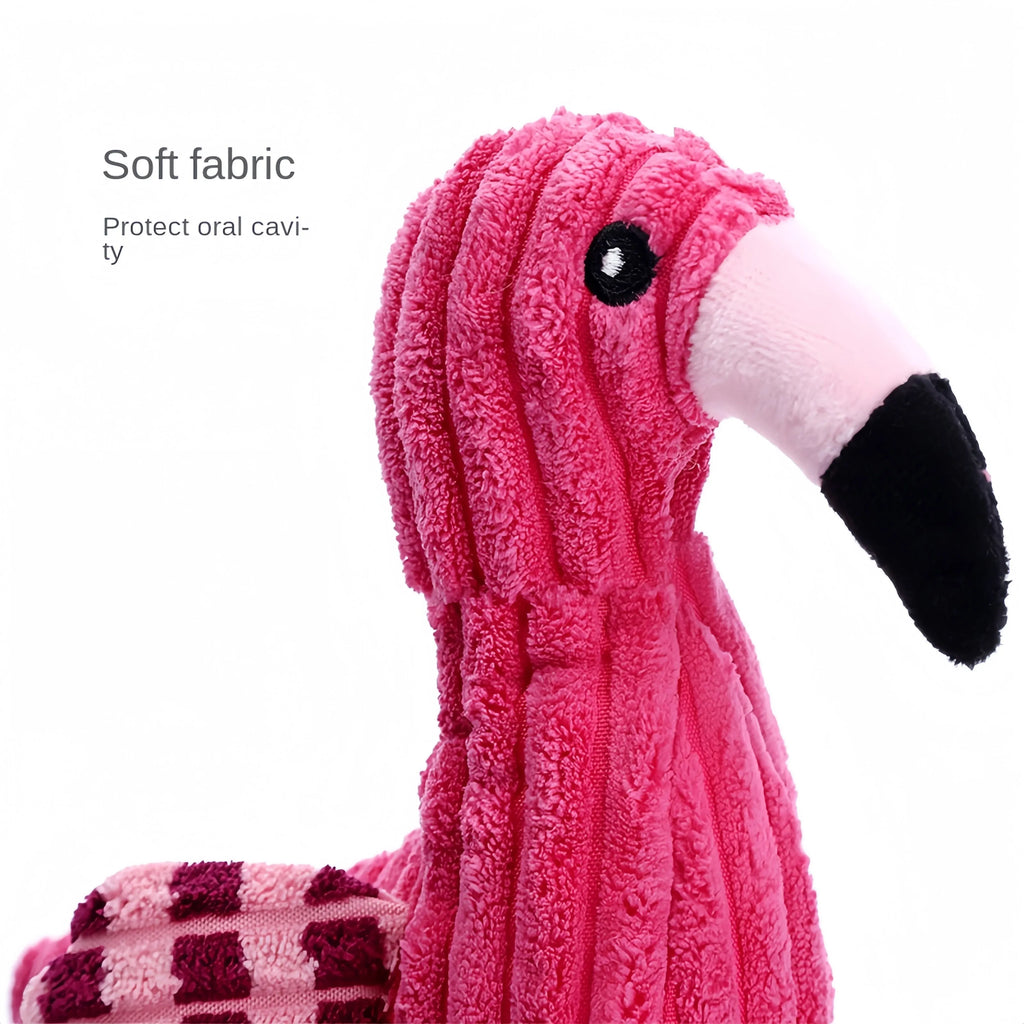 Pink animal-shaped corduroy plush dog toy with squeaker inside for small and large dogs