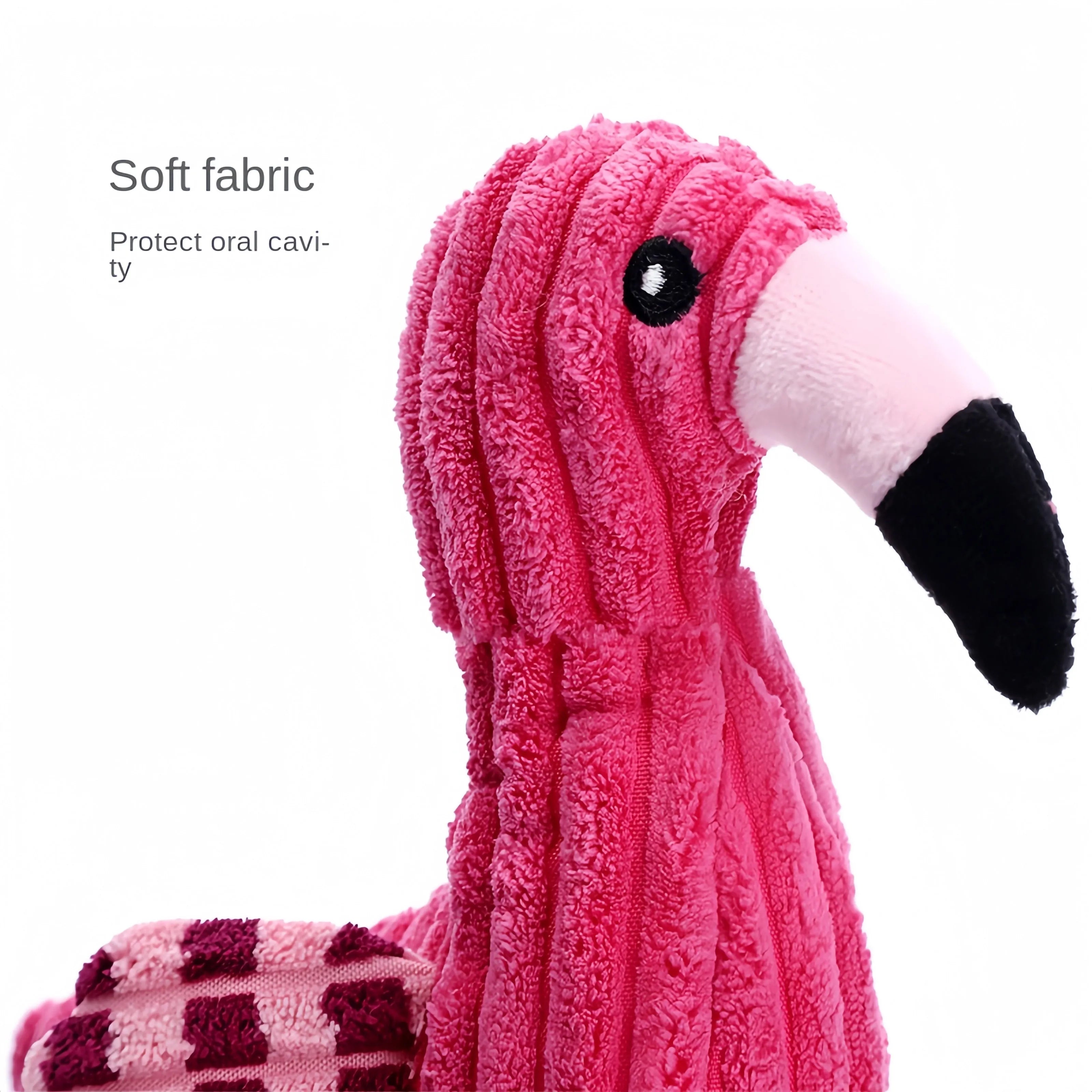Pink animal-shaped corduroy plush dog toy with squeaker inside for small and large dogs