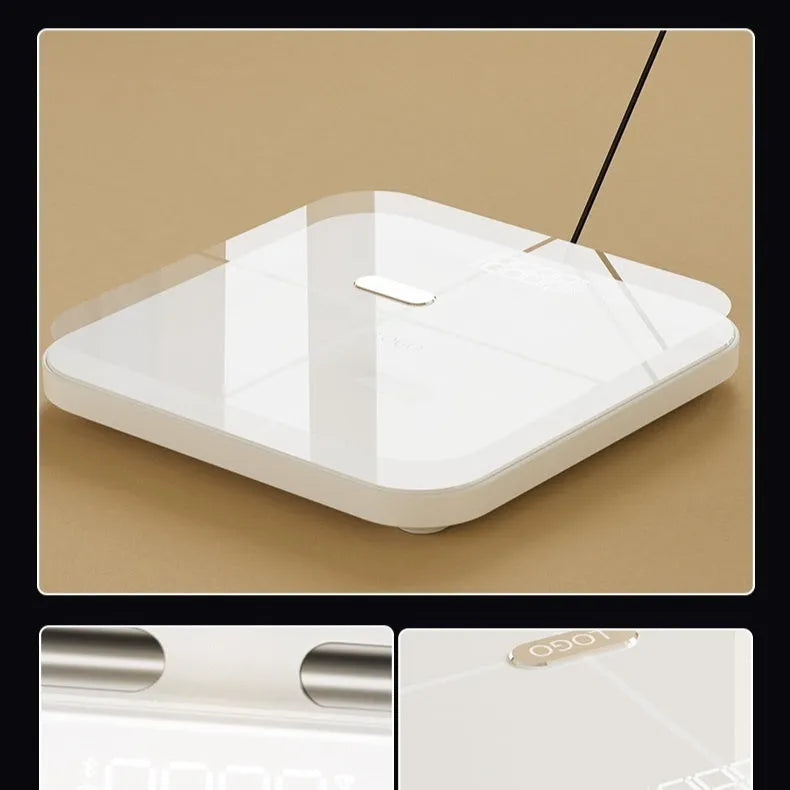 White professional smart body fat scale with eight electrodes and LED display.