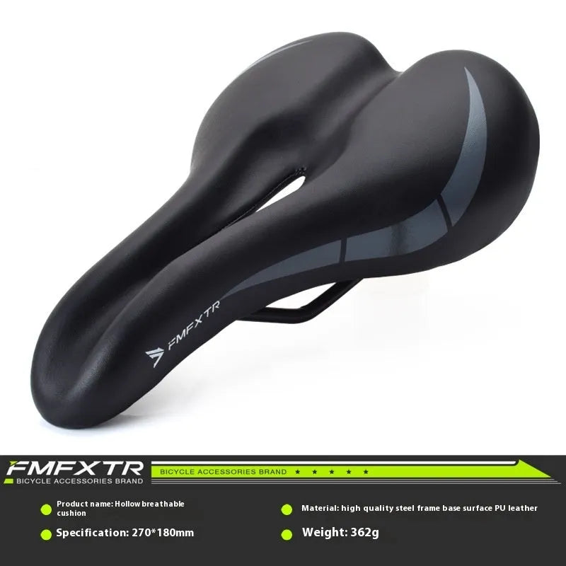Bicycle seat cushion with hollow design pattern, PU leather exterior, measures 270mm by 180mm