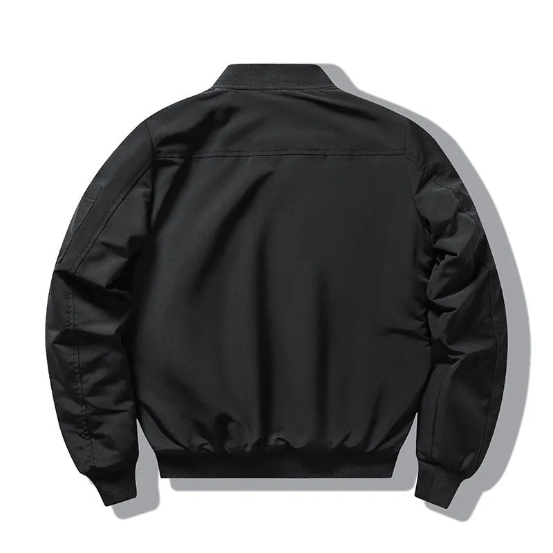 Man wearing a slim-fit black retro motorcycle cotton-padded coat with stand collar and embroidery