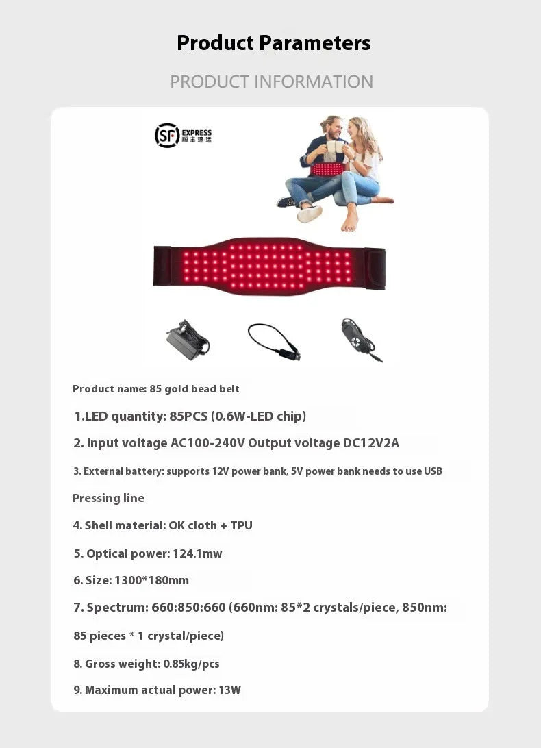 Black adjustable infrared therapy belt for waist pain relief with 16W power rating