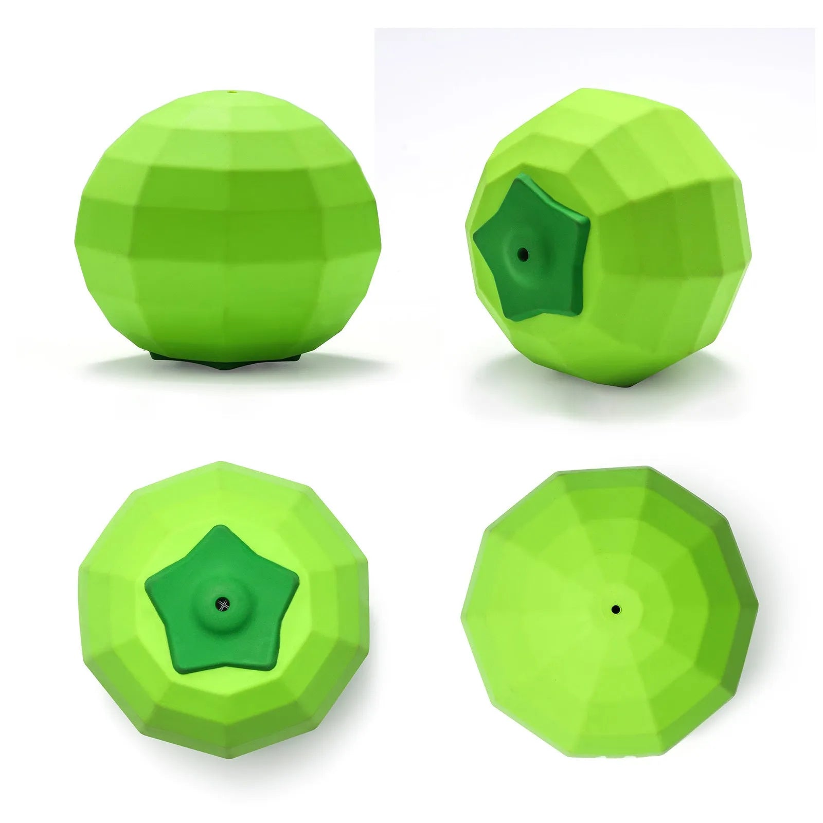 Green natural rubber squeaky dog ball toy for large breed aggressive chewers.