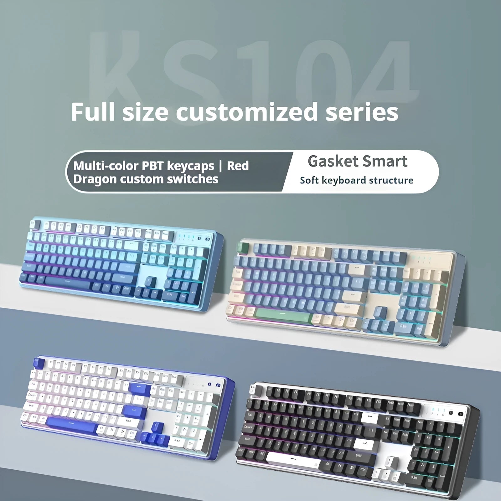 Red Dragon three-mode mechanical keyboard with 104 keys in multiple colour and switch options