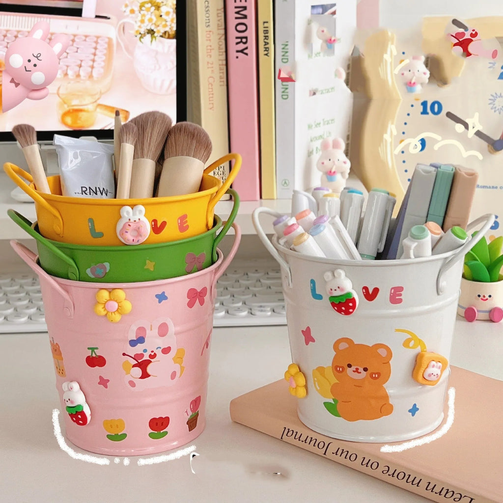 Round metal pen holder for desktop organisation available in multiple colours