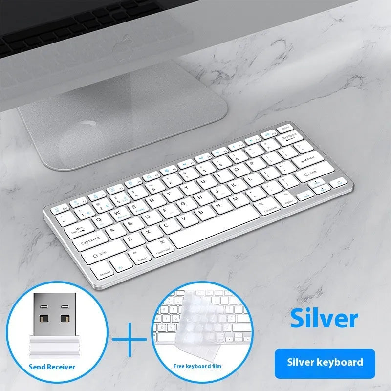 Ultra-thin wireless keyboard and mouse suit in black, grey, or silver with rechargeable Bluetooth connectivity