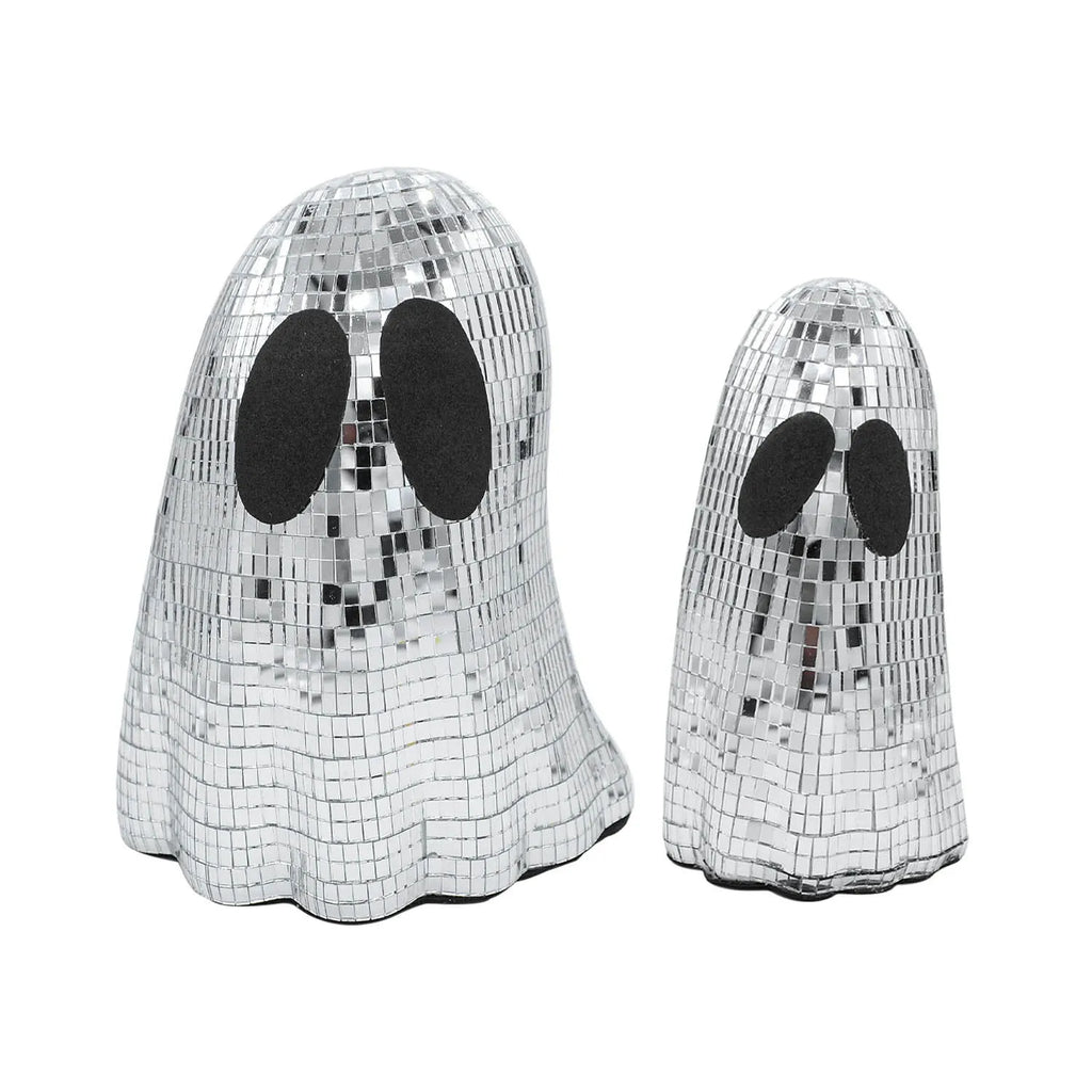 Silver Halloween ghost mosaic decoration made from embroidered glass with detailed inlay patterns
