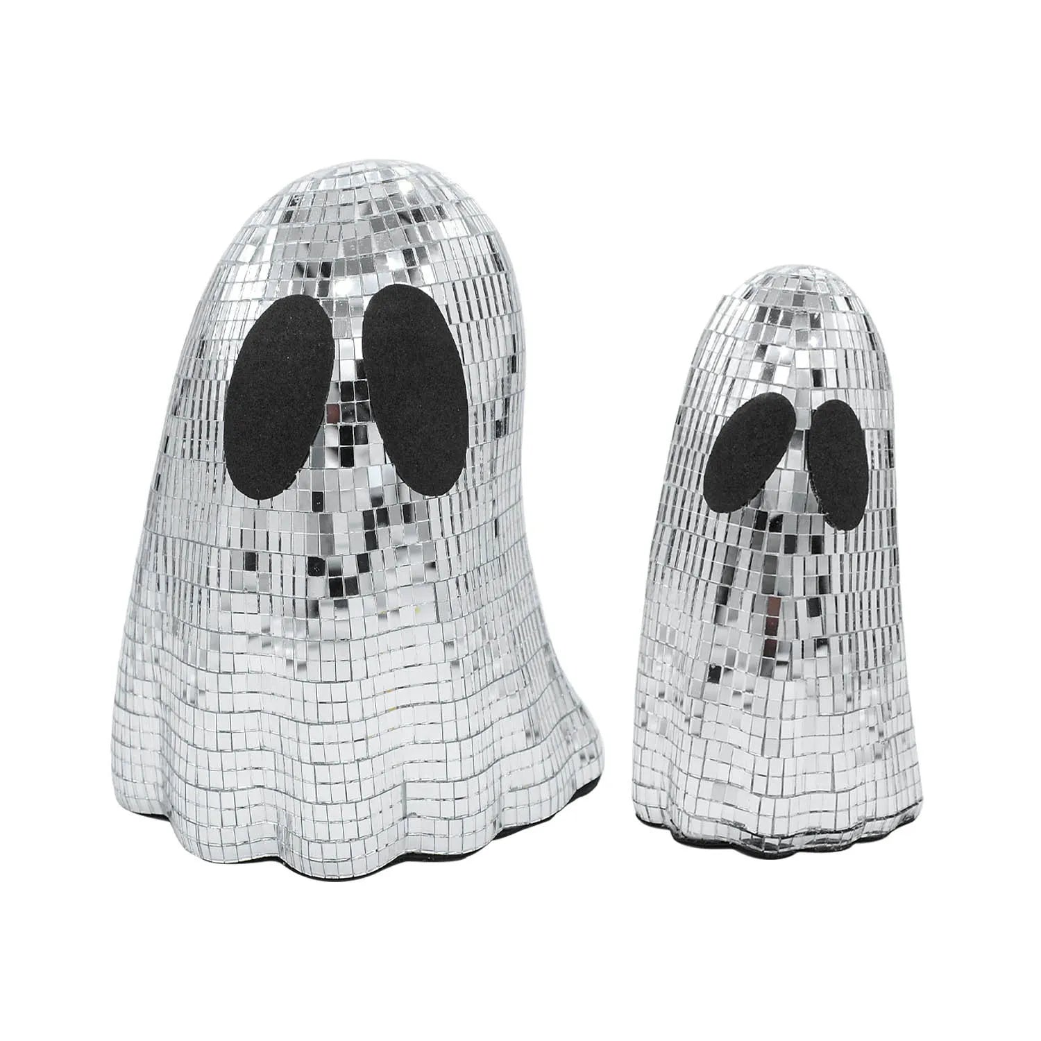 Silver Halloween ghost mosaic decoration made from embroidered glass with detailed inlay patterns